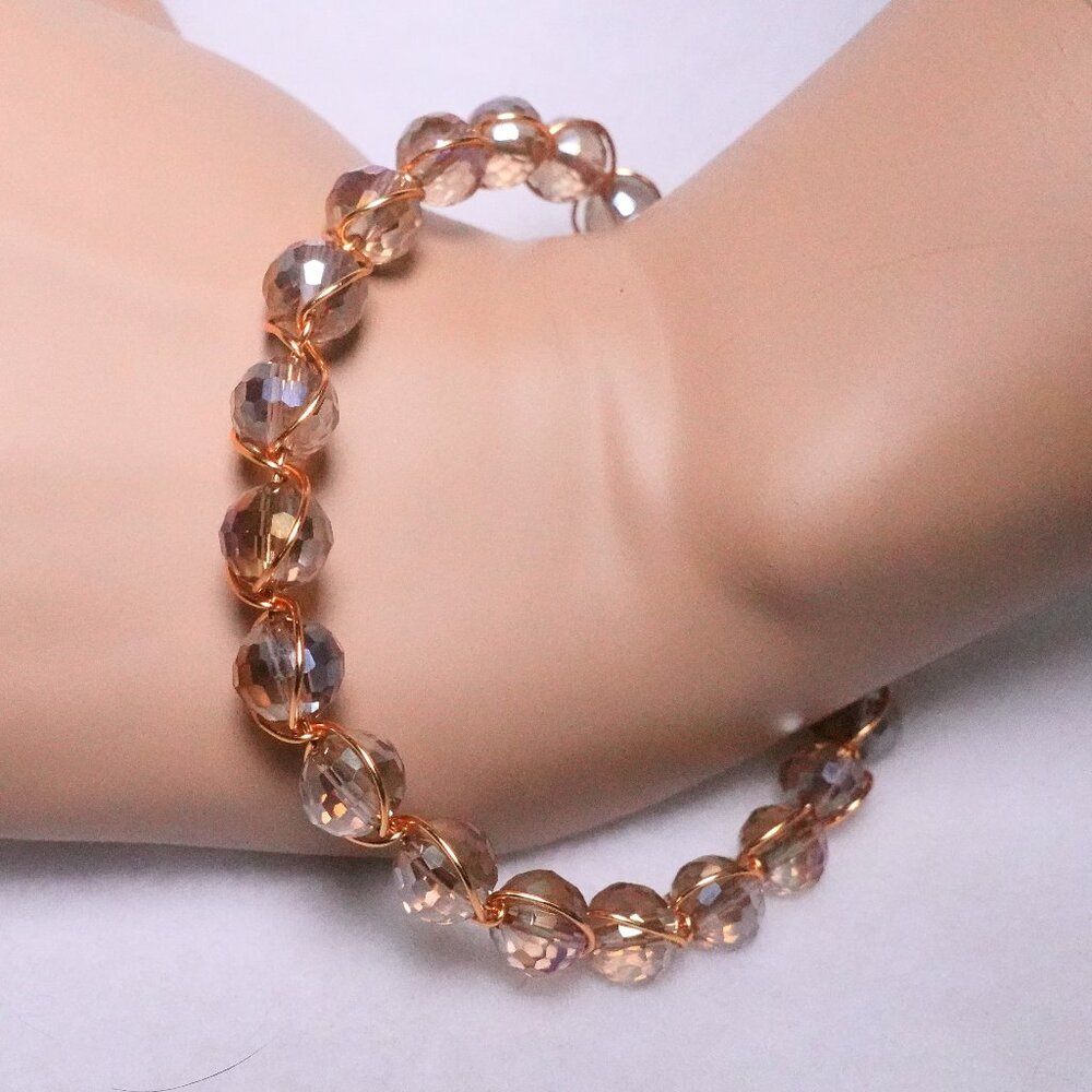 Bronze gold beaded cuff bracelet adjustable